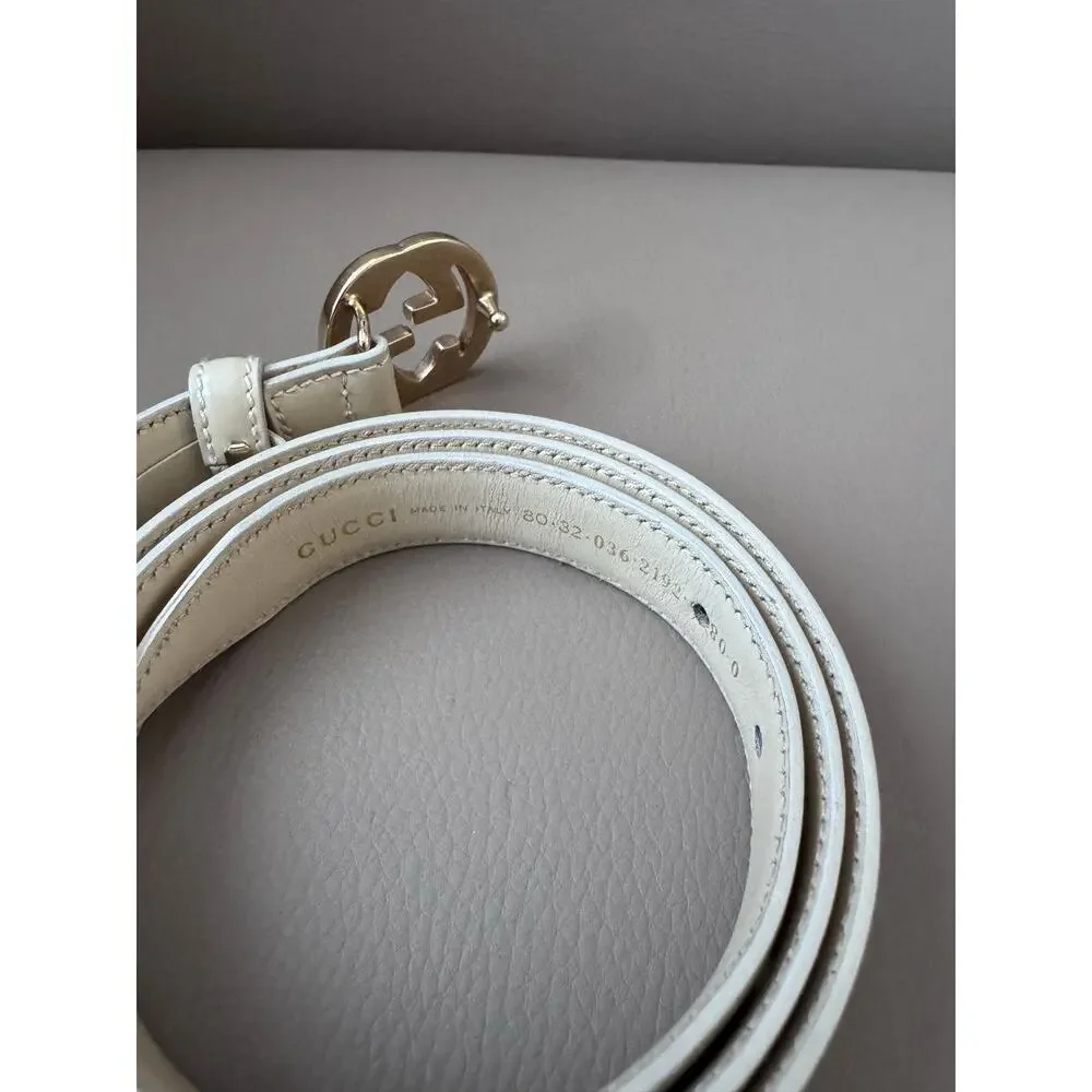 Vintage Gucci Belt Logo Gold Buckle Leather Ivory Cream Luxury 90s Y2K